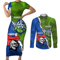 Custom Raiders And Knights Couples Matching Short Sleeve Bodycon Dress and Long Sleeve Button Shirt Together Dynamic Style