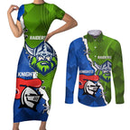 Custom Raiders And Knights Couples Matching Short Sleeve Bodycon Dress and Long Sleeve Button Shirt Together Dynamic Style