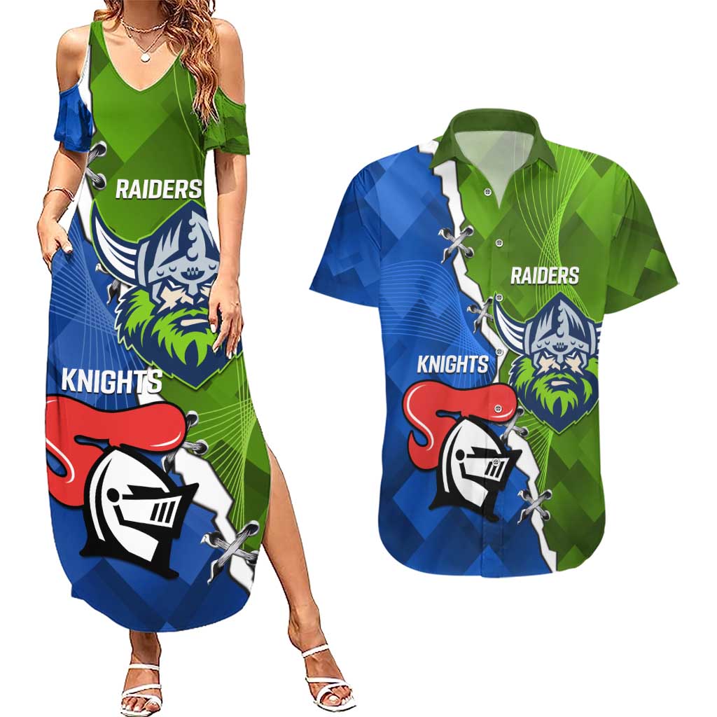 Custom Raiders And Knights Couples Matching Summer Maxi Dress and Hawaiian Shirt Together Dynamic Style