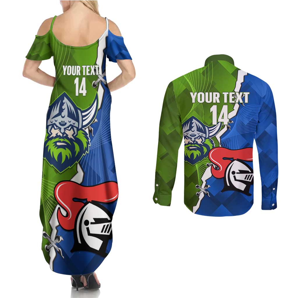 Custom Raiders And Knights Couples Matching Summer Maxi Dress and Long Sleeve Button Shirt Together Dynamic Style
