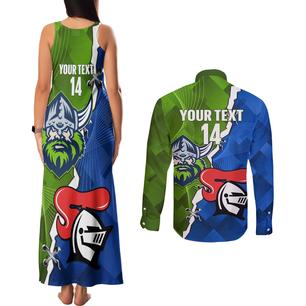 Custom Raiders And Knights Couples Matching Tank Maxi Dress and Long Sleeve Button Shirt Together Dynamic Style