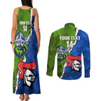 Custom Raiders And Knights Couples Matching Tank Maxi Dress and Long Sleeve Button Shirt Together Dynamic Style