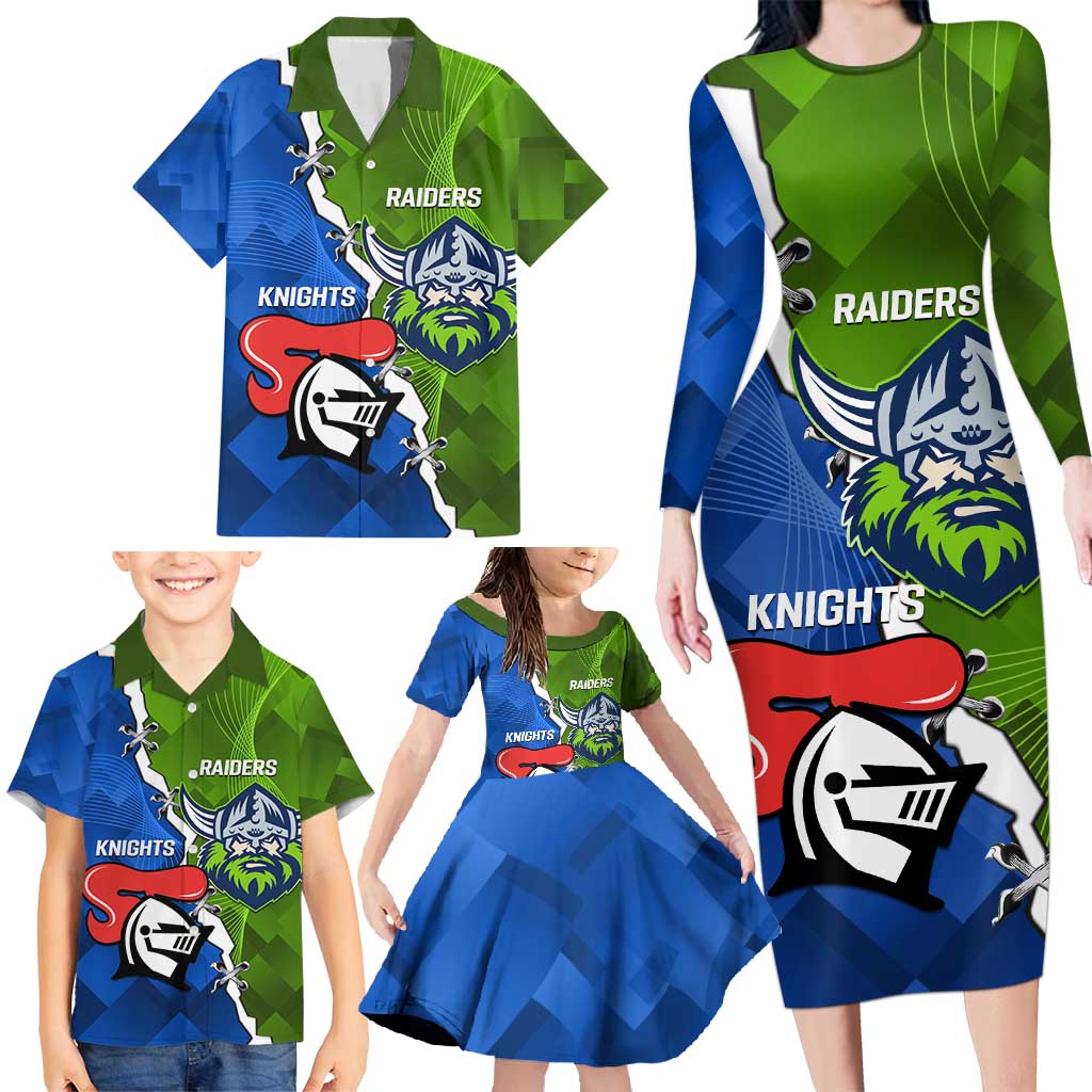 Custom Raiders And Knights Family Matching Long Sleeve Bodycon Dress and Hawaiian Shirt Together Dynamic Style