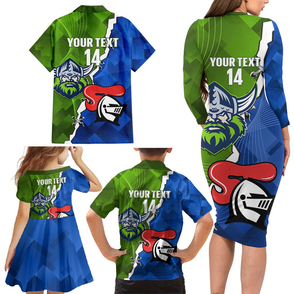 Custom Raiders And Knights Family Matching Long Sleeve Bodycon Dress and Hawaiian Shirt Together Dynamic Style