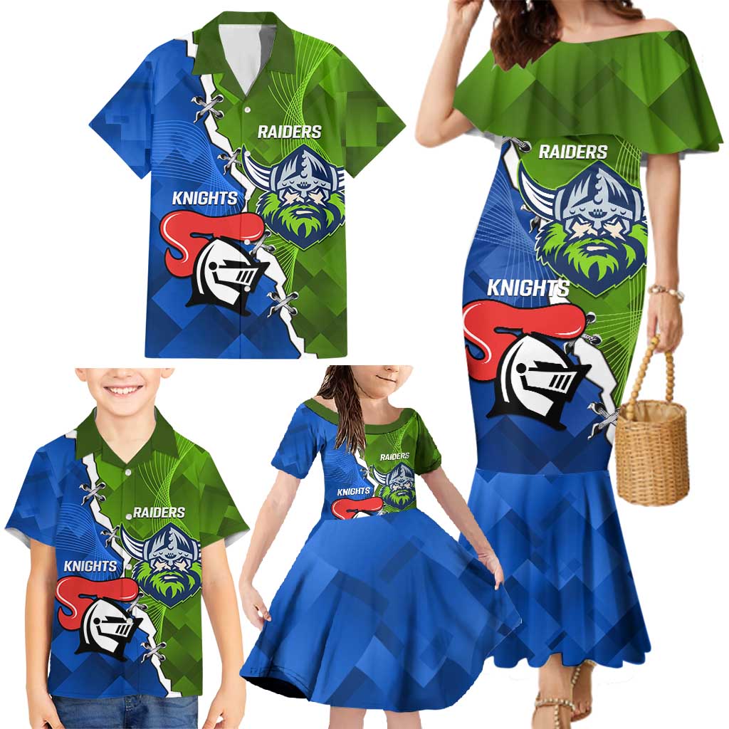 Custom Raiders And Knights Family Matching Mermaid Dress and Hawaiian Shirt Together Dynamic Style