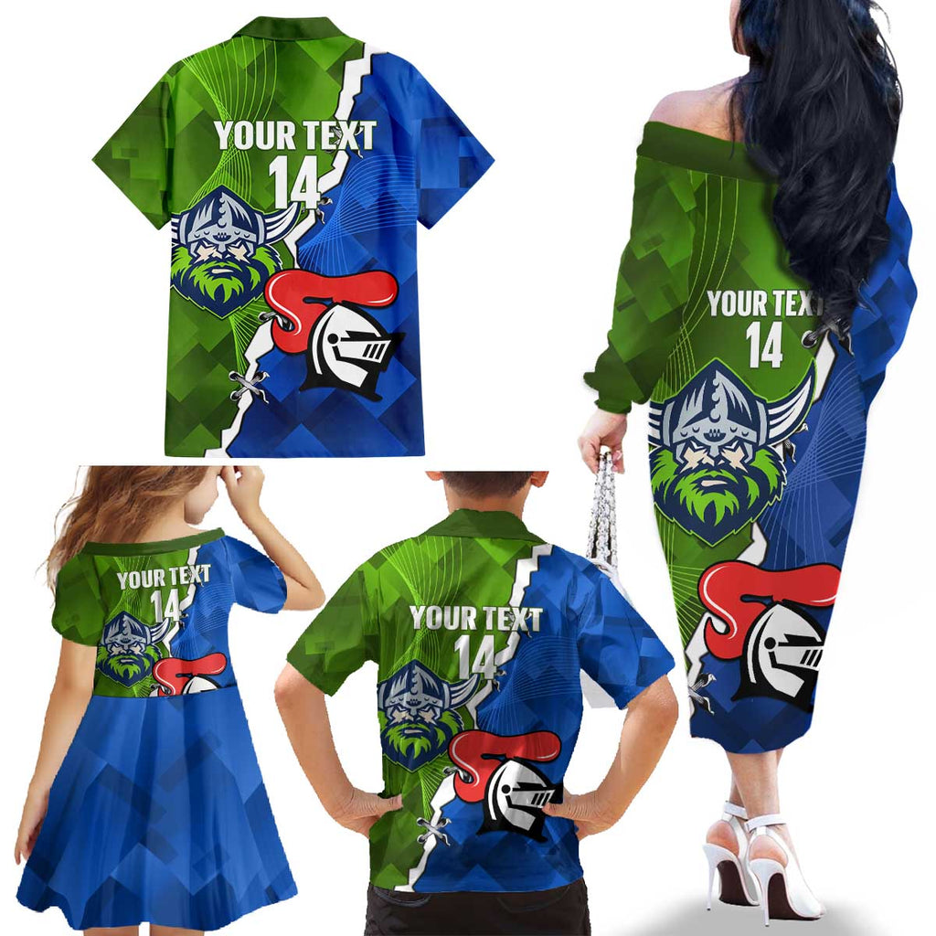 Custom Raiders And Knights Family Matching Off The Shoulder Long Sleeve Dress and Hawaiian Shirt Together Dynamic Style