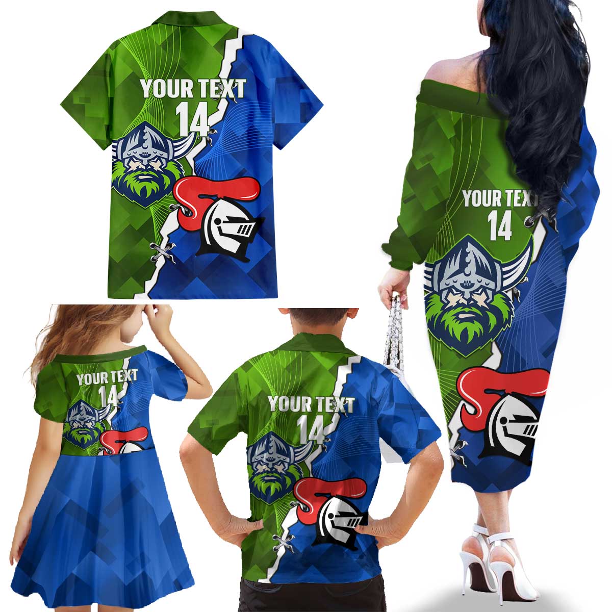 Custom Raiders And Knights Family Matching Off The Shoulder Long Sleeve Dress and Hawaiian Shirt Together Dynamic Style