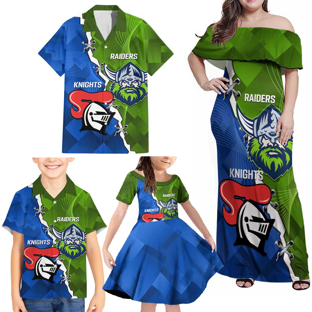 Custom Raiders And Knights Family Matching Off Shoulder Maxi Dress and Hawaiian Shirt Together Dynamic Style