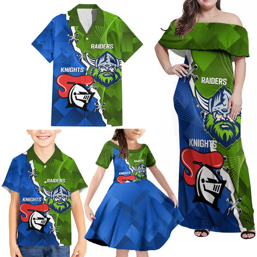 Custom Raiders And Knights Family Matching Off Shoulder Maxi Dress and Hawaiian Shirt Together Dynamic Style