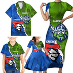 Custom Raiders And Knights Family Matching Short Sleeve Bodycon Dress and Hawaiian Shirt Together Dynamic Style