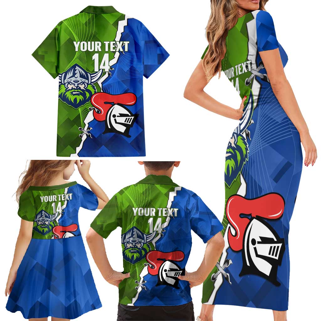 Custom Raiders And Knights Family Matching Short Sleeve Bodycon Dress and Hawaiian Shirt Together Dynamic Style