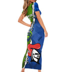 Custom Raiders And Knights Family Matching Short Sleeve Bodycon Dress and Hawaiian Shirt Together Dynamic Style