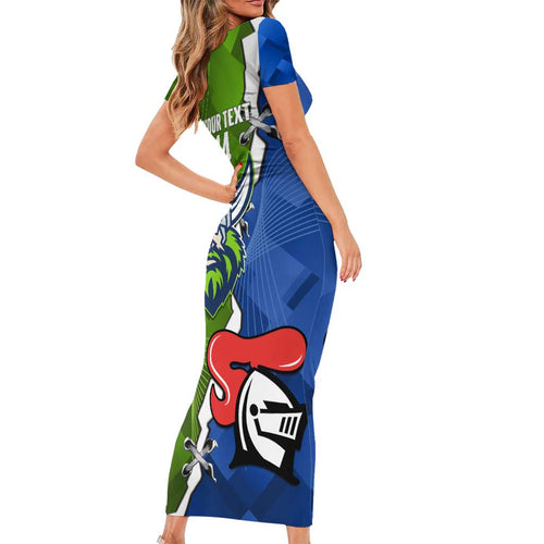 Custom Raiders And Knights Family Matching Short Sleeve Bodycon Dress and Hawaiian Shirt Together Dynamic Style