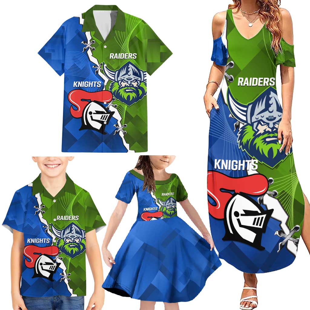 Custom Raiders And Knights Family Matching Summer Maxi Dress and Hawaiian Shirt Together Dynamic Style