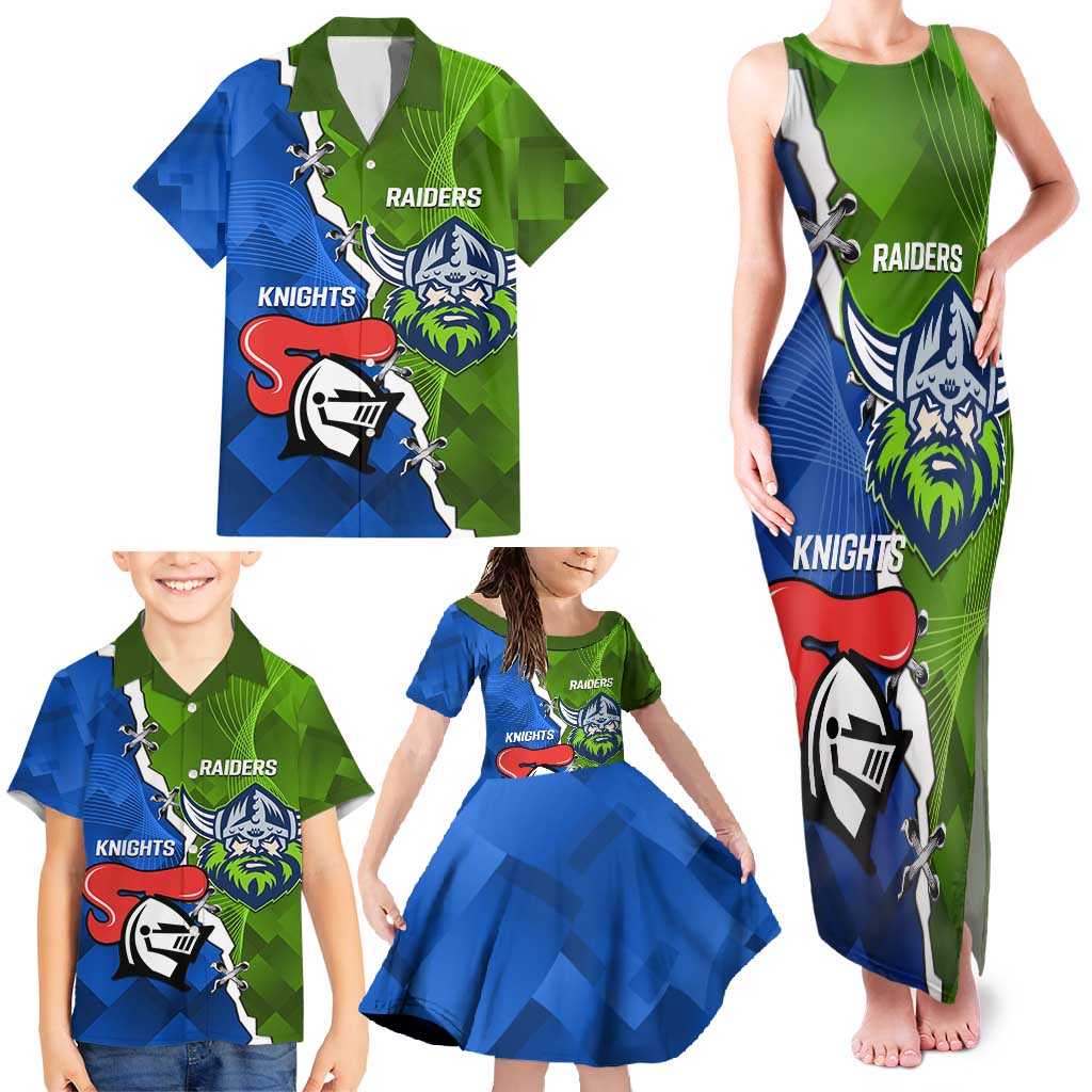 Custom Raiders And Knights Family Matching Tank Maxi Dress and Hawaiian Shirt Together Dynamic Style