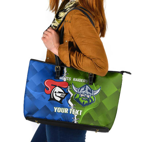 Custom Raiders And Knights Leather Tote Bag Together Dynamic Style