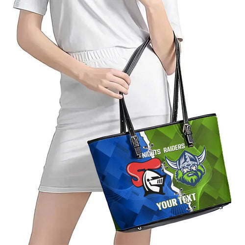 Custom Raiders And Knights Leather Tote Bag Together Dynamic Style