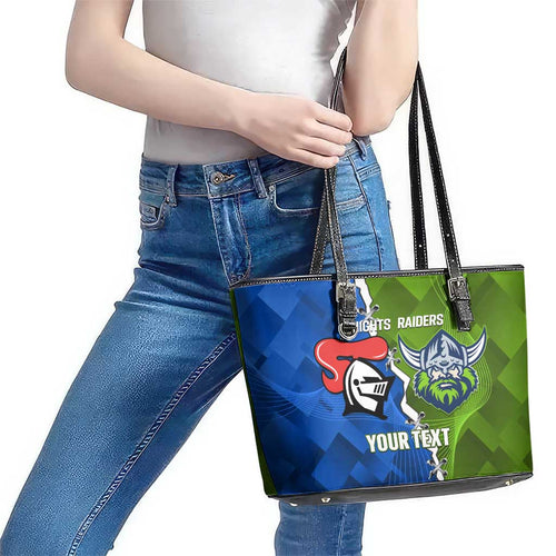 Custom Raiders And Knights Leather Tote Bag Together Dynamic Style