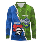 Custom Raiders And Knights Long Sleeve Polo Shirt Together Dynamic Style