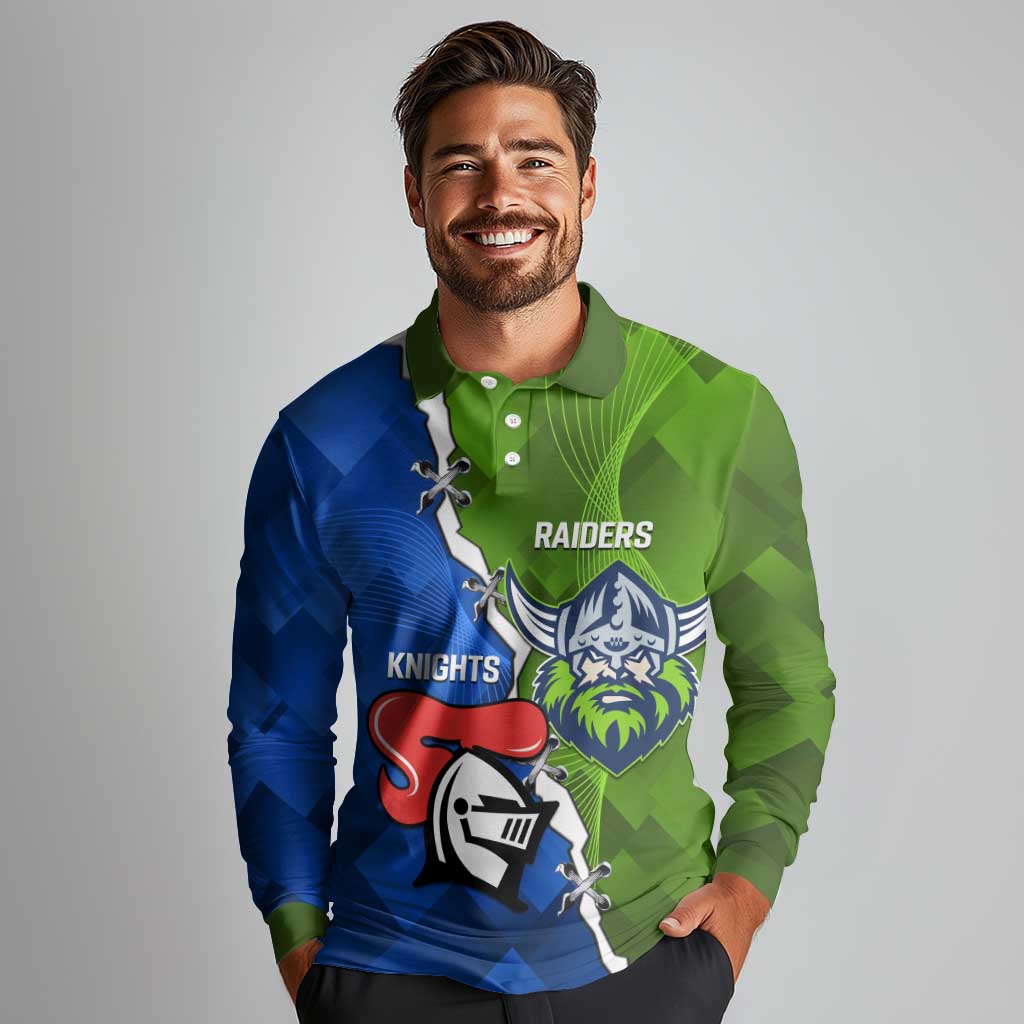 Custom Raiders And Knights Long Sleeve Polo Shirt Together Dynamic Style
