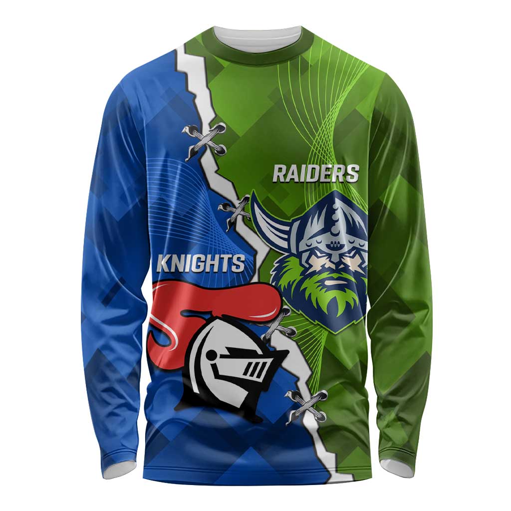 Custom Raiders And Knights Long Sleeve Shirt Together Dynamic Style