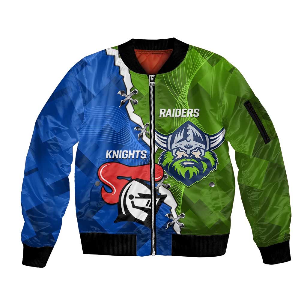 Custom Raiders And Knights Sleeve Zip Bomber Jacket Together Dynamic Style