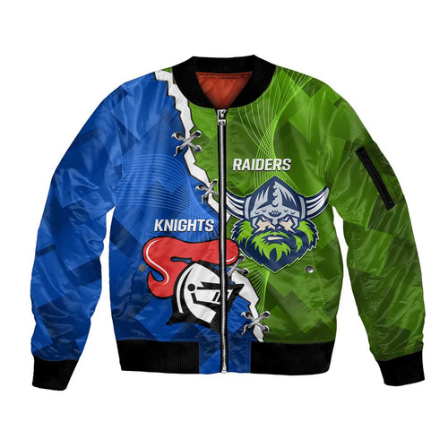 Custom Raiders And Knights Sleeve Zip Bomber Jacket Together Dynamic Style