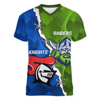 Custom Raiders And Knights Women V-Neck T-Shirt Together Dynamic Style