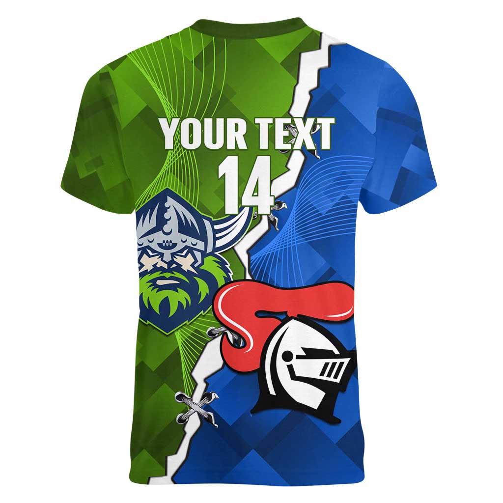 Custom Raiders And Knights Women V-Neck T-Shirt Together Dynamic Style