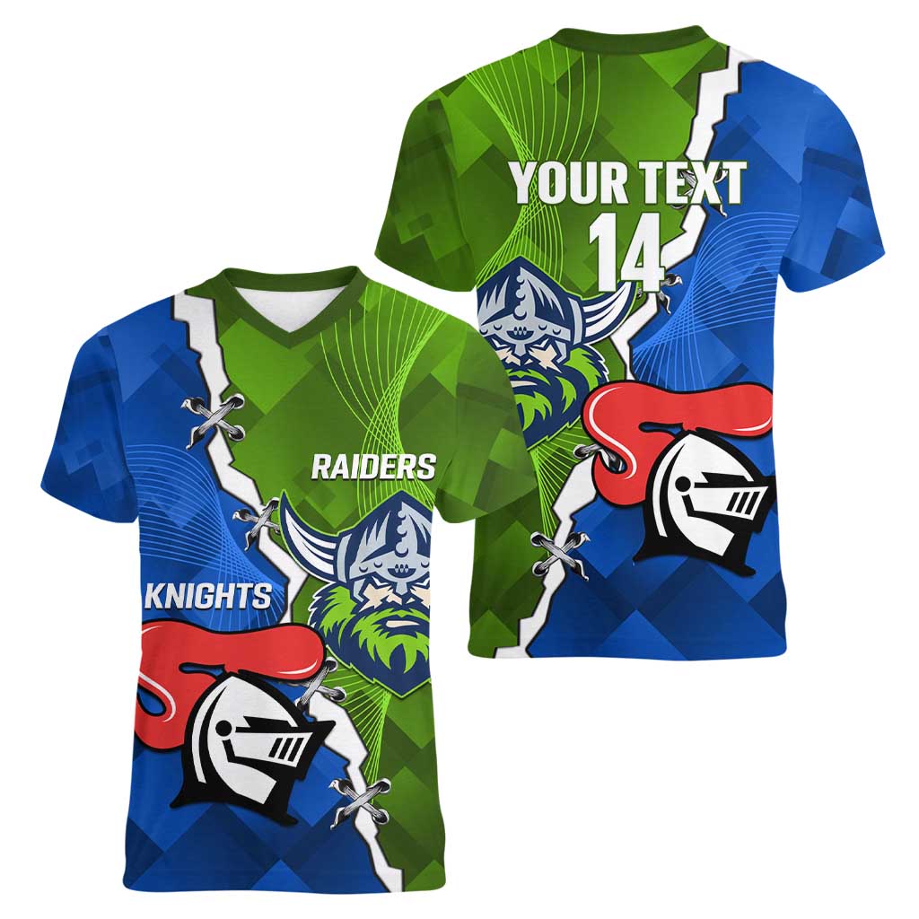 Custom Raiders And Knights Women V-Neck T-Shirt Together Dynamic Style