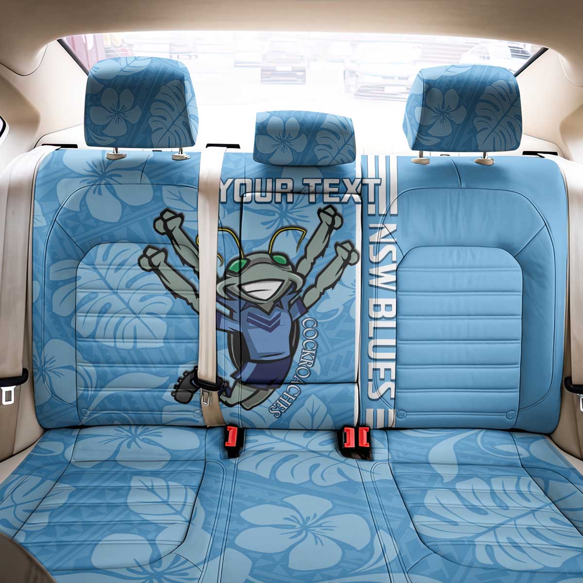 Custom NSW Blues Rugby Back Car Seat Cover Cockroaches Polynesian Pattern Tropical Vibes