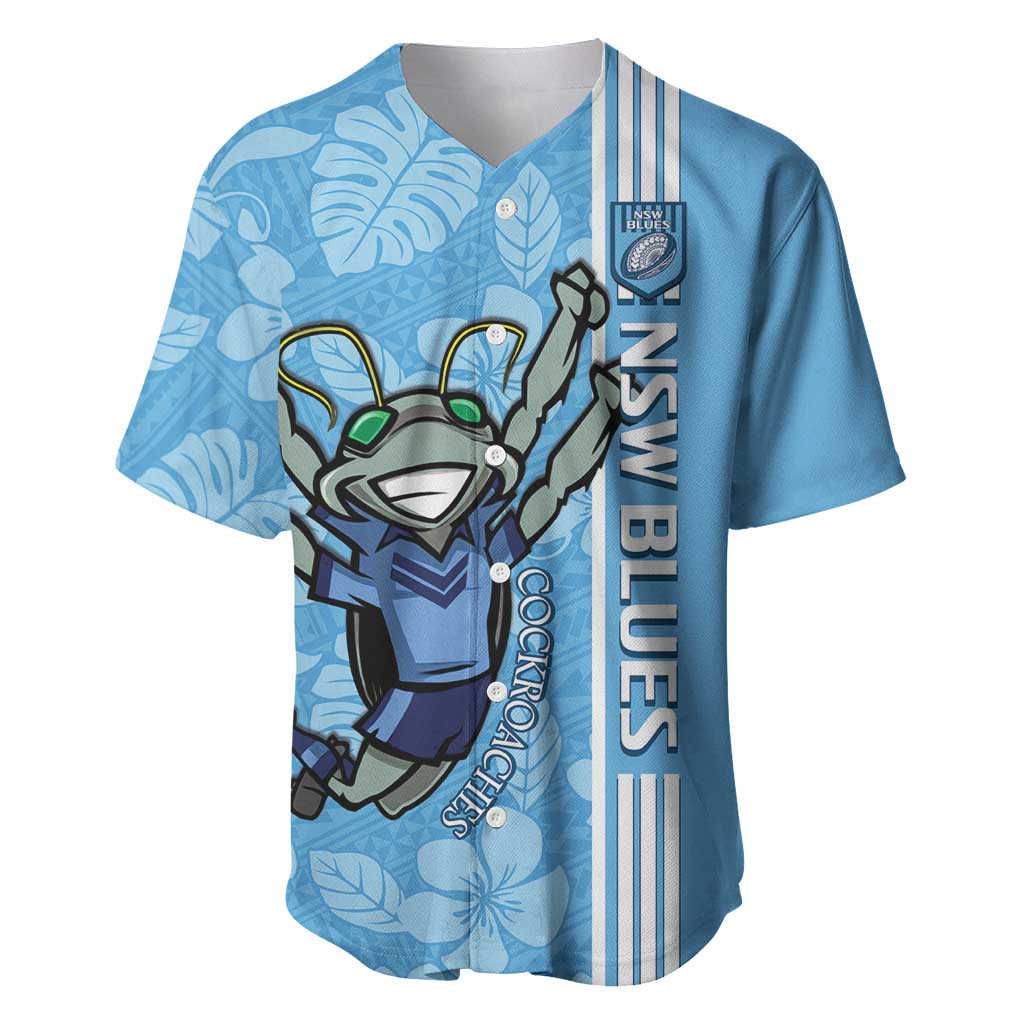 Custom NSW Blues Rugby Baseball Jersey Cockroaches Polynesian Pattern Tropical Vibes