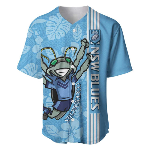Custom NSW Blues Rugby Baseball Jersey Cockroaches Polynesian Pattern Tropical Vibes