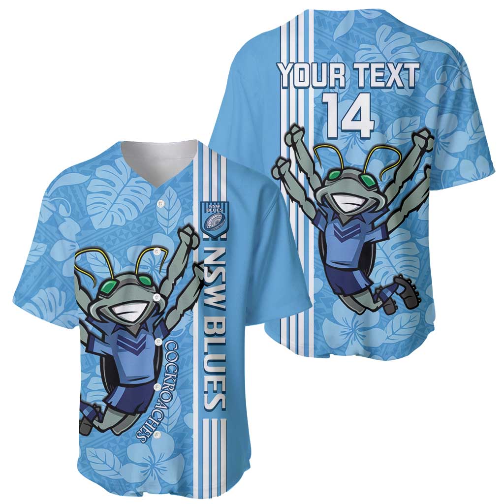 Custom NSW Blues Rugby Baseball Jersey Cockroaches Polynesian Pattern Tropical Vibes