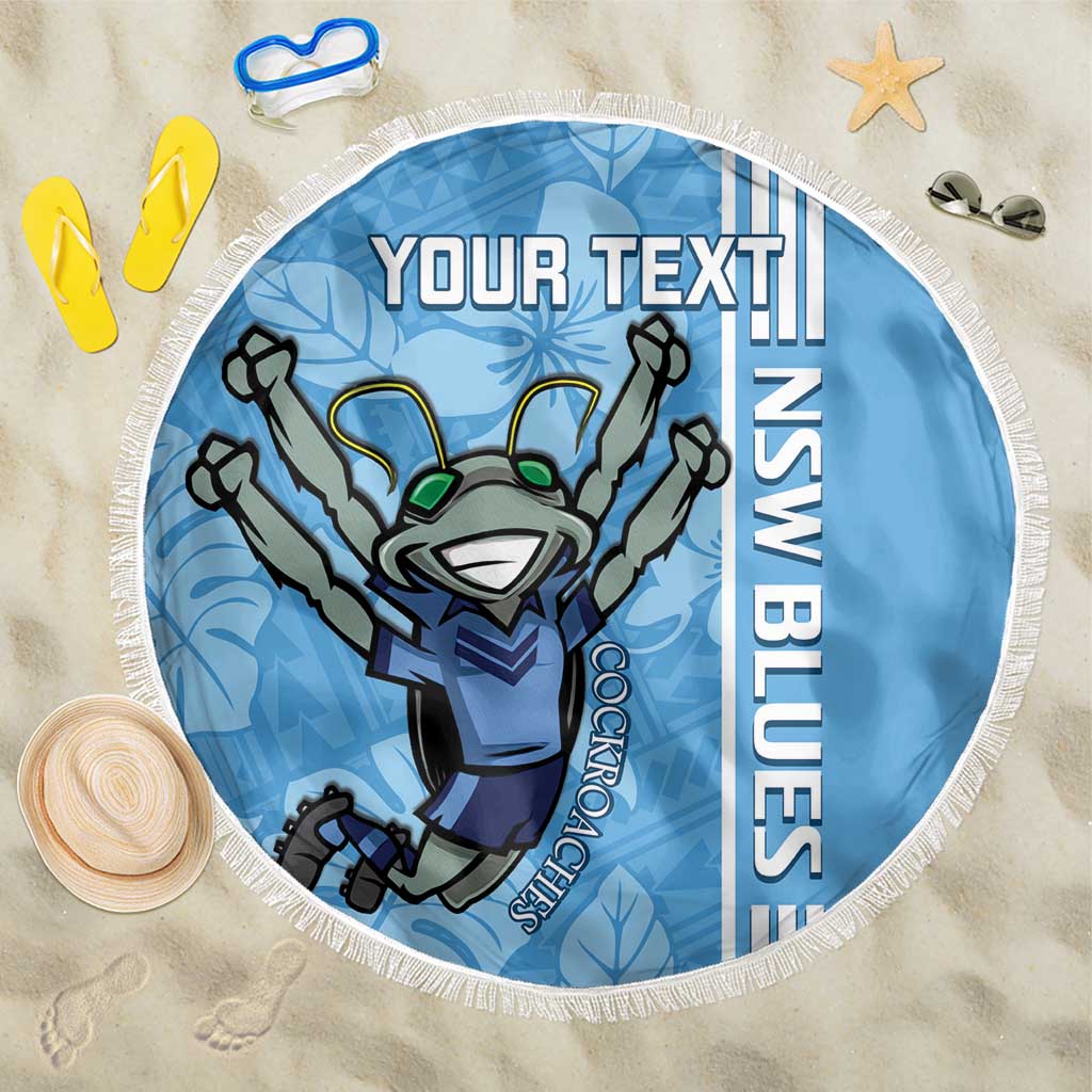 Custom NSW Blues Rugby Beach Blanket Cockroaches Polynesian Pattern Tropical Vibes