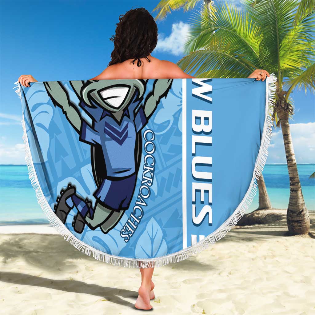 Custom NSW Blues Rugby Beach Blanket Cockroaches Polynesian Pattern Tropical Vibes
