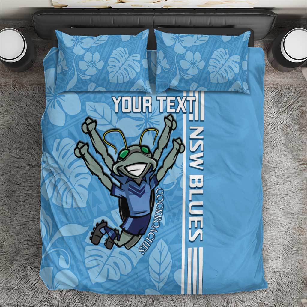 Custom NSW Blues Rugby Bedding Set Cockroaches Polynesian Pattern Tropical Vibes