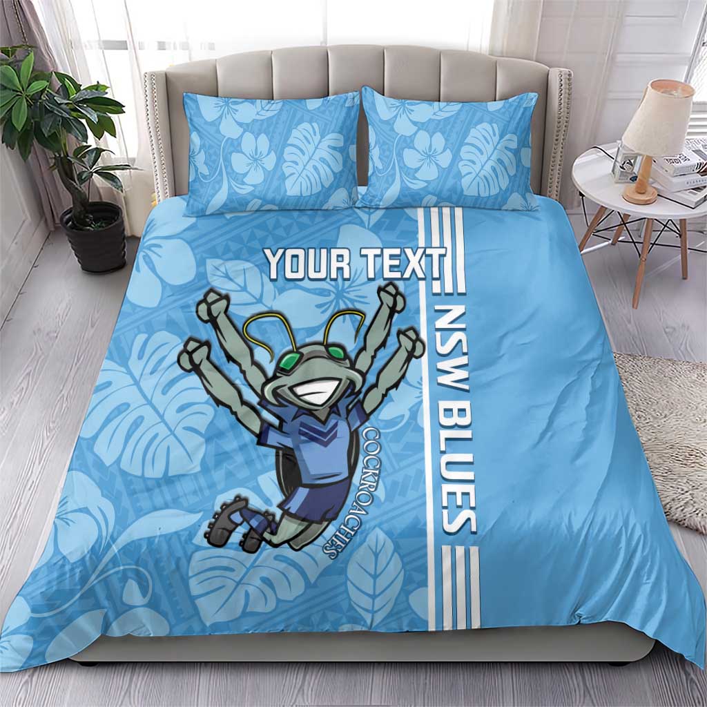 Custom NSW Blues Rugby Bedding Set Cockroaches Polynesian Pattern Tropical Vibes