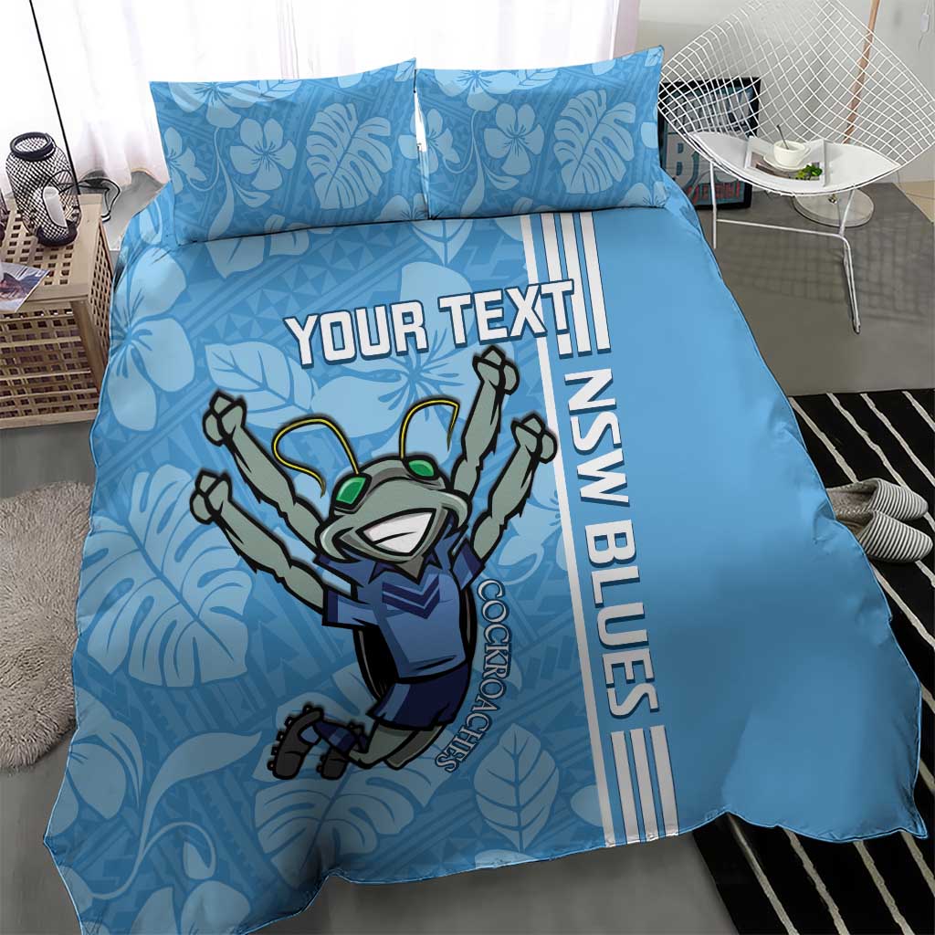 Custom NSW Blues Rugby Bedding Set Cockroaches Polynesian Pattern Tropical Vibes