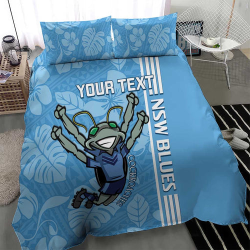 Custom NSW Blues Rugby Bedding Set Cockroaches Polynesian Pattern Tropical Vibes