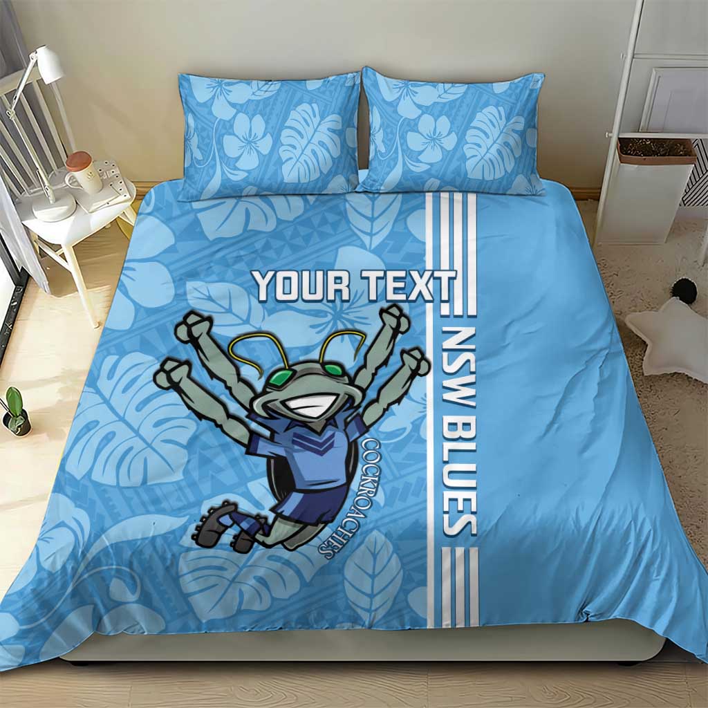 Custom NSW Blues Rugby Bedding Set Cockroaches Polynesian Pattern Tropical Vibes