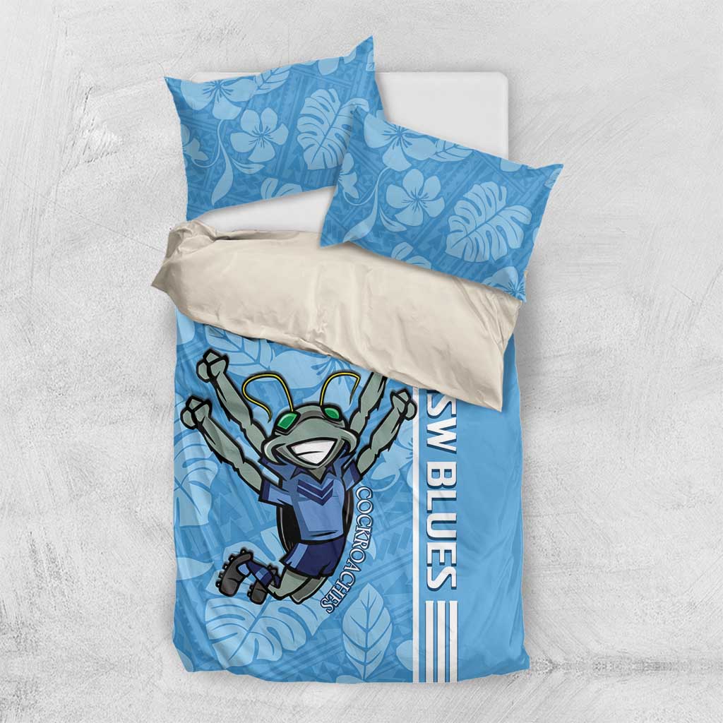 Custom NSW Blues Rugby Bedding Set Cockroaches Polynesian Pattern Tropical Vibes