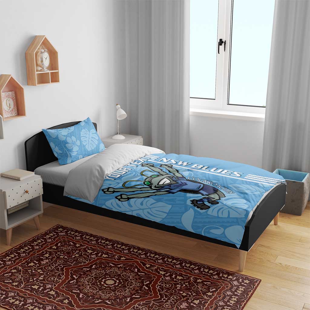 Custom NSW Blues Rugby Bedding Set Cockroaches Polynesian Pattern Tropical Vibes