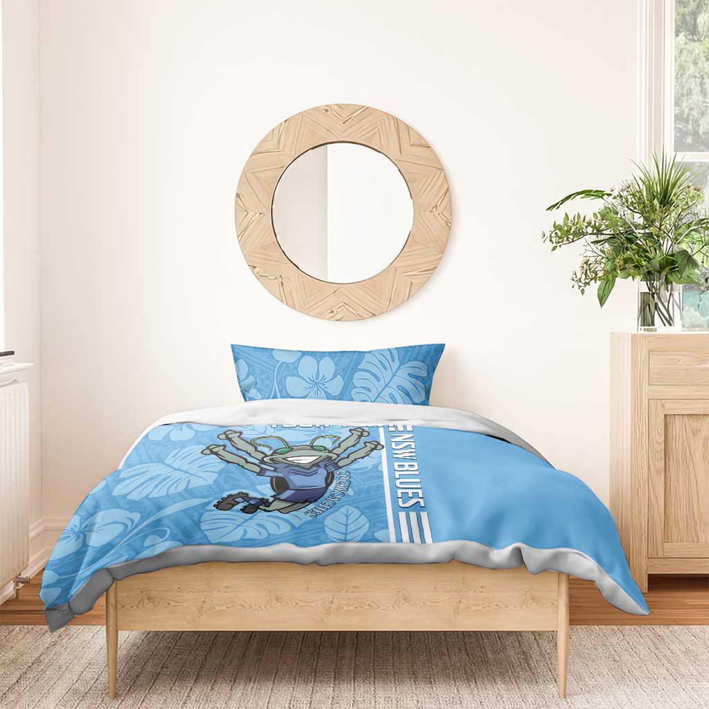 Custom NSW Blues Rugby Bedding Set Cockroaches Polynesian Pattern Tropical Vibes