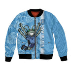 Custom NSW Blues Rugby Bomber Jacket Cockroaches Polynesian Pattern Tropical Vibes