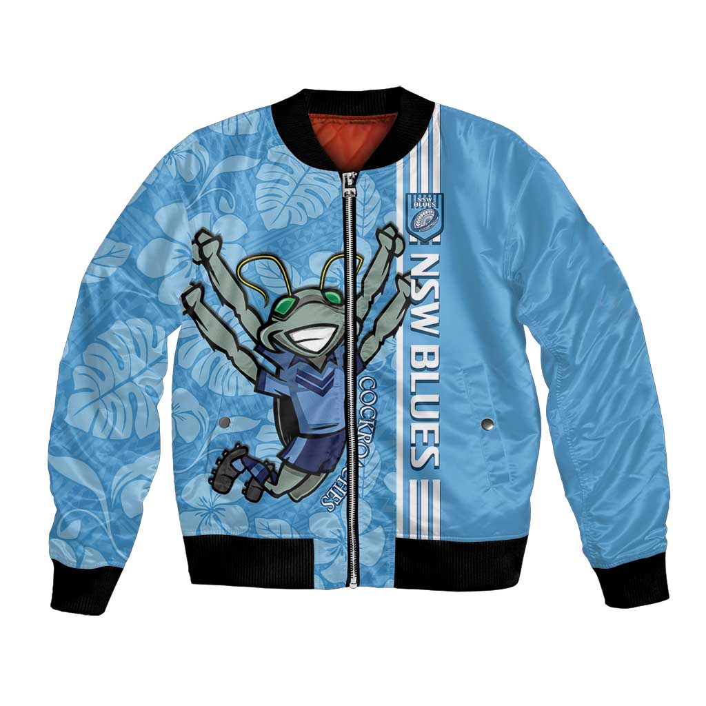 Custom NSW Blues Rugby Bomber Jacket Cockroaches Polynesian Pattern Tropical Vibes