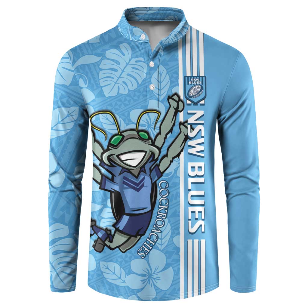 Custom NSW Blues Rugby Button Sweatshirt Cockroaches Polynesian Pattern Tropical Vibes