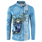 Custom NSW Blues Rugby Button Sweatshirt Cockroaches Polynesian Pattern Tropical Vibes