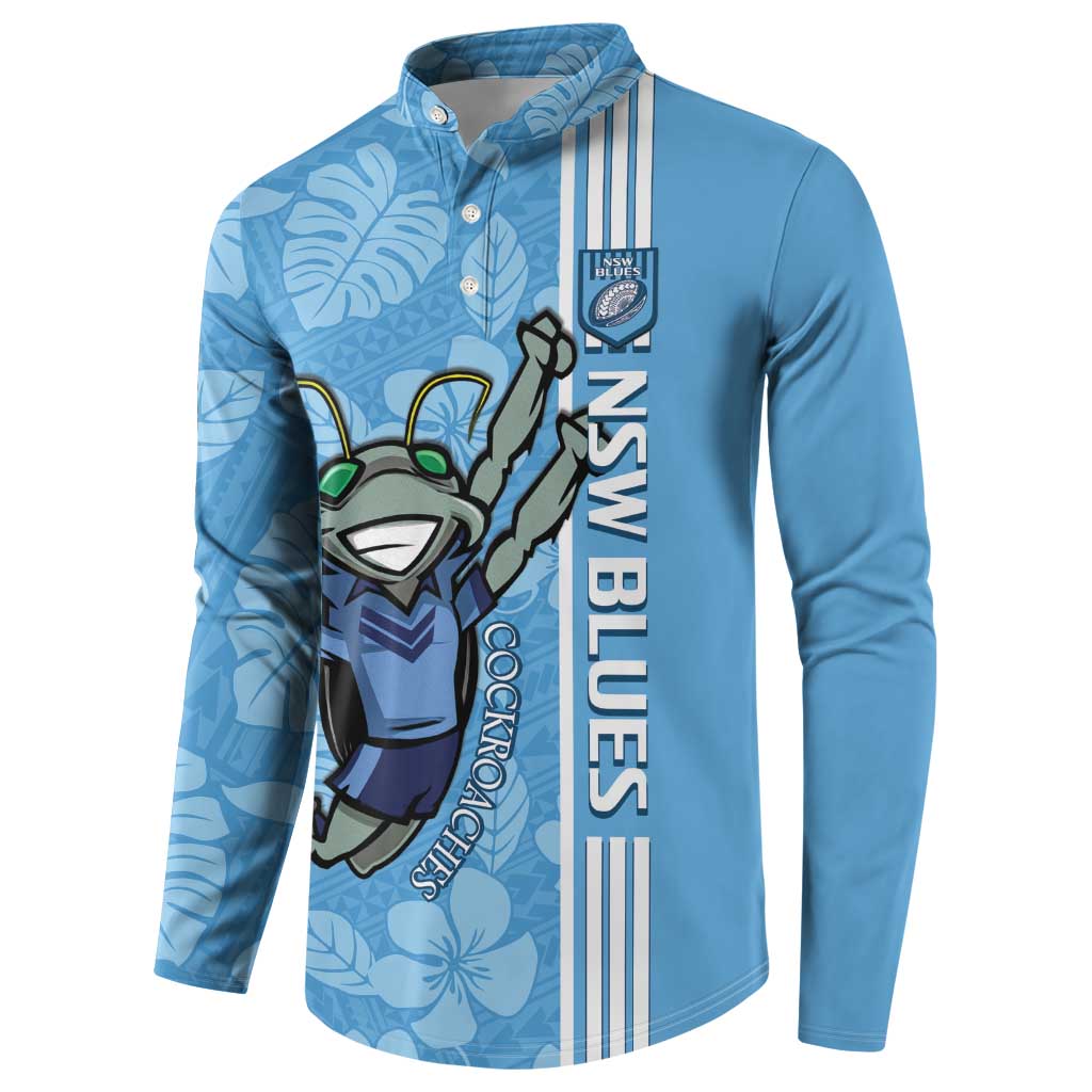 Custom NSW Blues Rugby Button Sweatshirt Cockroaches Polynesian Pattern Tropical Vibes