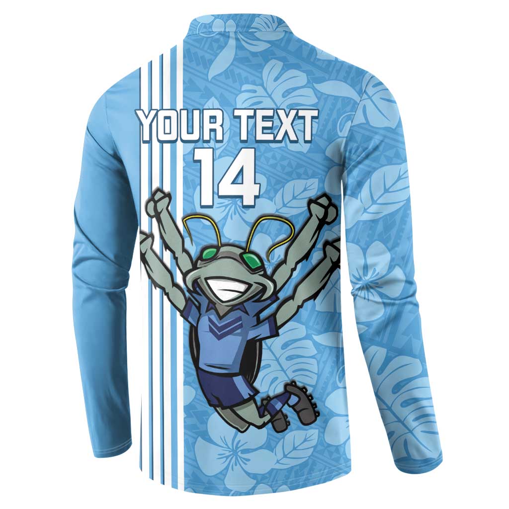 Custom NSW Blues Rugby Button Sweatshirt Cockroaches Polynesian Pattern Tropical Vibes
